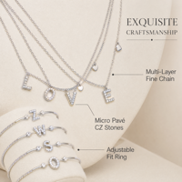 Ensemble de bijoux initiaux : Bague, boucles d'oreilles, chaîne et collier avec 26 lettres de l'alphabet, en acier inoxydable plaqué or 18 carats PVD, cadeau pour femme pour les fêtes