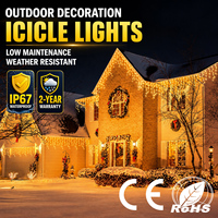 Luces LED de carámbanos IP67 de 10M/100M, blanco cálido, con efecto centelleante, de 30CM, para eventos al aire libre, celebraciones, resistentes a la intemperie, para decoración comercial de aleros.