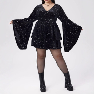 Ropa de <span class=keywords><strong>Mujer</strong></span> Europea y <span class=keywords><strong>Americana</strong></span> de Moda, Estampado de Estrellas, Cuello en V, Mangas de Campana, <span class=keywords><strong>Terciopelo</strong></span> de Verano, Superventas Transfronterizas - Product Image 3