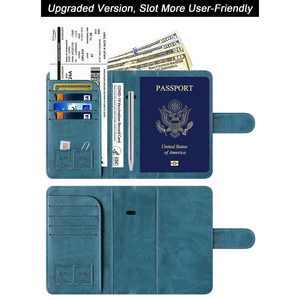 Porta Pasaportes de Cuero PU Personalizado de Fábrica con Ranura para AirTag, Funda Delgada para Pasaporte con Ranura para <span class=keywords><strong>2</strong></span> Tarjetas SIM y Ranura para Bolígrafo - Product Image 2