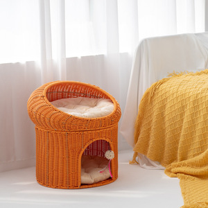 Coussin pour chat en bambou tressé, rond, respirant, avec coussin pour chats - Product Image 2