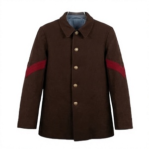Manteau d'hiver pour homme en laine 100% marron, uniforme, fait main, brodé, à manches longues, à simple boutonnage - Product Image 1