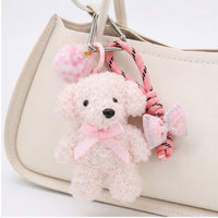 Mignon porte-clés ours en peluche rose avec pompon et nœud, accessoire de sac à main, cadeau pour femmes et filles