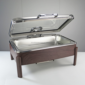 Rectángulo de lujo <span class=keywords><strong>9L</strong></span> 6L Calentador de alimentos eléctrico Plato de frotamiento de acero inoxidable con juego de buffet de grano de madera para hoteles y restaurantes - Product Image 4