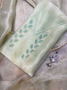 Women's Premium Pure <b>Tissue</b> Silk Semi Stitched Suit Set with Hand Embroidery Ethnic Wear for <b>Wedding</b> Festival Boutique Bulk - Product Image 4
