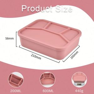 Four <b>Compartment</b> Single Tier Multifunction Portable Leakproof Rectangular Silicone Bento <b>Box</b> Eco-Friendly 1-3L Capacity Office - Product Image 2