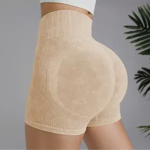 Wholesale High Waist Mesh Leggings Breathable Solid Pattern Seamless Sports Yoga Shorts With Scrunch Butt Wide Waistband Women