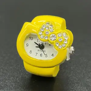 Colorful Designs Ladies Jewelry Diamond Cute Candy Colors Tiny Finger Ring Quartz Watches