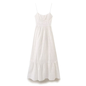 Vestido Midi de Verano Personalizado 2026 para Mujer, de Algodón con Bordado y Aberturas, Tirantes Finos y Espalda Descubierta, OEM/ODM de Fábrica China - Product Image 1