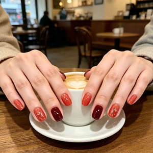 24 <span class=keywords><strong>Uñas</strong></span> Postizas Color Rojo Marrón Caramelo Otoñales, <span class=keywords><strong>con</strong></span> Brillo, Diseño de Rosa, Cortas, Cuadradas, Cobertura Total, Reutilizables, Elegantes - Product Image 2
