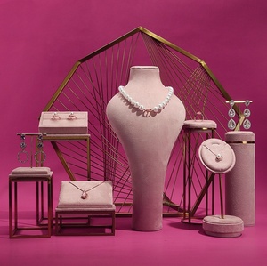 Bandeja de exhibición de joyería, herramienta de Aro <span class=keywords><strong>para</strong></span> pendientes móviles de terciopelo de lujo, soporte <span class=keywords><strong>para</strong></span> plato de anillo, collar, busto, color rosa - Product Image 2