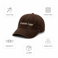 Casquette de baseball vintage personnalisée avec logo, marron chocolat, 6 panneaux, en sergé de coton délavé, visière incurvée, vente en gros