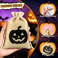 Tas Serut Cetak Transfer Panas Halloween Motif Kartun, Kantong Permen, Tas Hadiah Pesta, Trick Treat, Buatan Cina