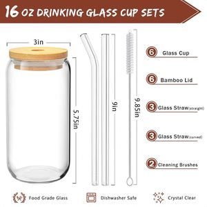 High Borosilicate Glass Tumbler <b>Bamboo</b> Lid <b>Straw</b> Customizable Size Microwave Dishwasher Safe Modern Style for Back School Daily - Product Image 2