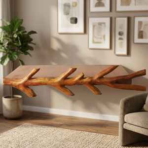 Étagère murale en bois artisanal, design moderne du milieu du siècle, finition brun miel naturel, décoration de salon |   OEM - Product Image 3