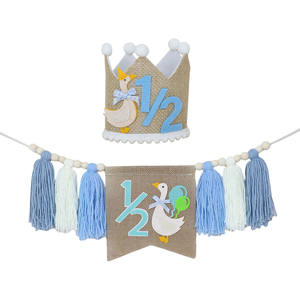 Bleu rose <span class=keywords><strong>1</strong></span>/2 <span class=keywords><strong>anniversaire</strong></span> chaise haute bannière oie demi fête d'<span class=keywords><strong>anniversaire</strong></span> décorations demi oie gland guirlande - Product Image 2