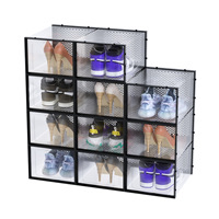 Grande boîte de rangement à chaussures pliable en plastique transparent à double cadre, anti-poussière, étanche, en PP, design minimaliste et moderne pour