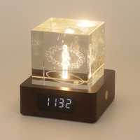 Lampe d'horloge RGB rechargeable, boule de cristal, veilleuse pour enfants, lampe de chevet LED, lumière de nuit en bois à piles pour chambre à coucher