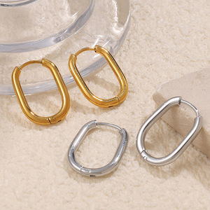 Pendientes de Aro Ovalados Minimalistas de Acero de Titanio en Oro y Plata para Mujer, Diseño Geométrico de Moda, Primavera 2025 - Product Image 2