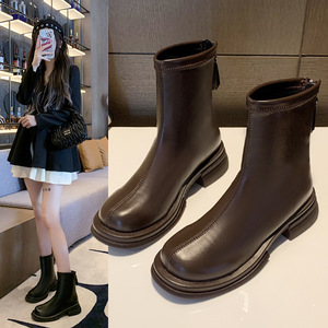 Botas de cuero suave <span class=keywords><strong>Otoño</strong></span> <span class=keywords><strong>Invierno</strong></span> nuevo coreano corto para <span class=keywords><strong>mujer</strong></span> francés tacón grueso tobillo pequeño Chic Super Fire Skinny - Product Image 1