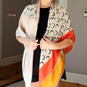 Оптовая продажа, квадратный женский шарф большого размера с красивым цветочным принтом, Шелковый шерстяной шарф из смеси шелка, рулонный