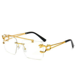 2024 lunettes de soleil de <span class=keywords><strong>marque</strong></span> de créateur de luxe tendance Double pont sans cadre sans monture Rectangle unisexe cadre PC avec logo sur <span class=keywords><strong>lentille</strong></span> - Product Image 3