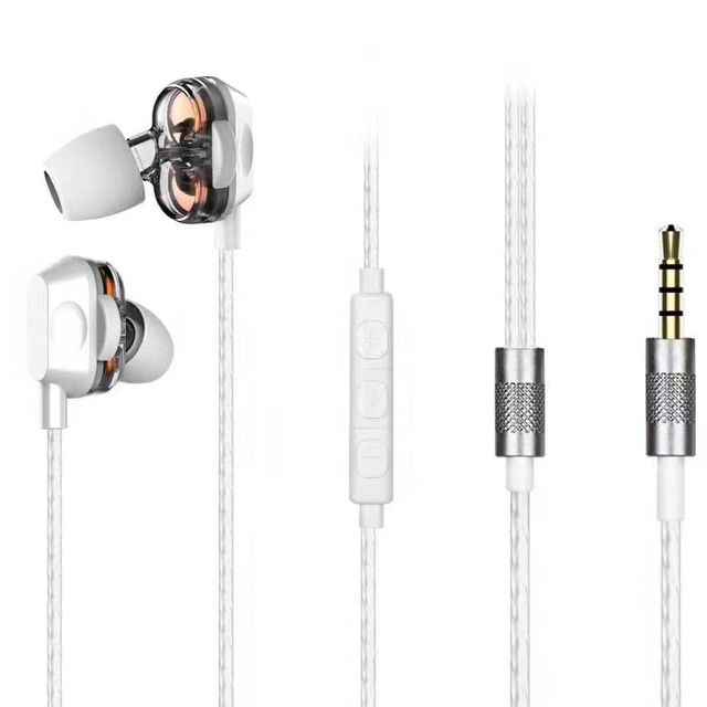 Real Four Speakers Stereo In-ear Mobile Headphone High Bass Dual Driver Wired Earphone