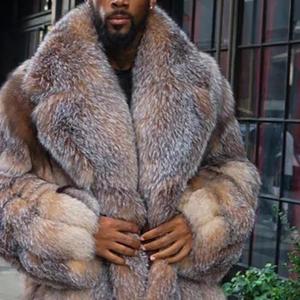 Cappotto Lungo in Pelliccia di Volpe di Alta Qualità per <span class=keywords><strong>Uomo</strong></span>, Stile Lussuoso a Righe Verticali, Maniche Intere in Pelliccia - Product Image 4