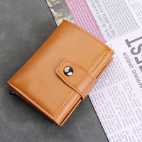 Dompet Kartu Kulit Asli dengan Kantong Uang dan Jendela ID, Kulit Berlapis Lilin, Custom