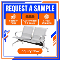 Chaise d'attente d'hôpital 2 places en acier laminé à froid avec dossier perforé et accoudoirs chromés courbés, banc public durable pour aéroport