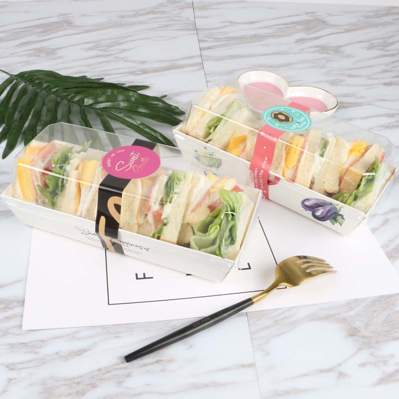 Disposable Takeaway Box Hot Dog Sandwich Swiss Roll Muffin Cheese Pastry Dessert Cake Box With Clear Lid