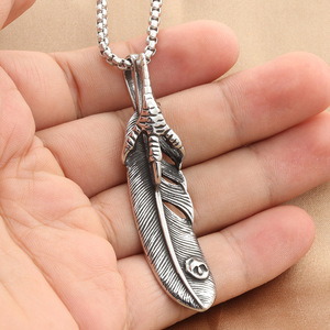 <b>Feather</b> Pendant Stainless Steel Men's Punk Retro Animal Wing <b>Necklace</b> Fashion Jewelry - Product Image 4