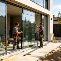 Porte coulissante en verre en alliage d'aluminium sur mesure avec isolation phonique et thermique, antivol, étanche, pour hôtel, villa, design moderne