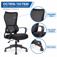 Chaise de bureau ergonomique moderne à dossier haut en maille, réglable en hauteur, pivotante, avec accoudoirs fixes, pour la maison, le bureau, l'école, le poste de travail commercial