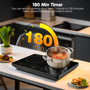 Table de cuisson à induction portable avec plaque en cristal, 10 niveaux de puissance, minuterie 180 minutes, commande tactile, chauffage indépendant 2 zones - Product Image 6