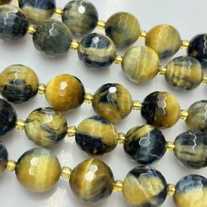 Perle Grandi in Occhio di <span class=keywords><strong>Tigre</strong></span> Giallo Blu Fantasia da 16mm, Perle Sfaccettate Rotonde in Pietra Naturale da 1.5MM per Creazione di Gioielli, 21 Pezzi/Filo - Product Image 5