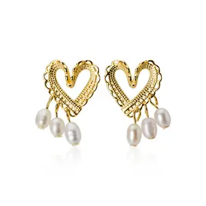 Wish Jewelry Creative Pure Sterling Silver Woven Lace Heart Stud Earring Tarnish Free S925 Silver Hollow Heart Pearl Drop Earring