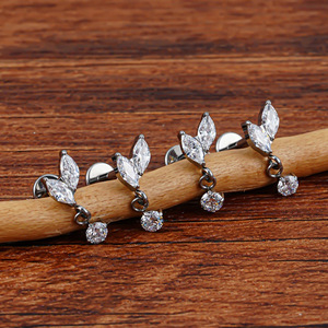 Boucles d'oreilles en titane avec incrustation de zircon, tige G23 pour piercing de l'os de l'oreille, bijoux de mode, alliage de titane ASTM F136 - Product Image 3