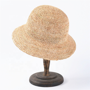 Sombrero para el sol de playa de verano para niñas al aire libre, sombrero de cubo de paja de rafia de ala corta para deportes casuales diarios, material natural - Product Image 2