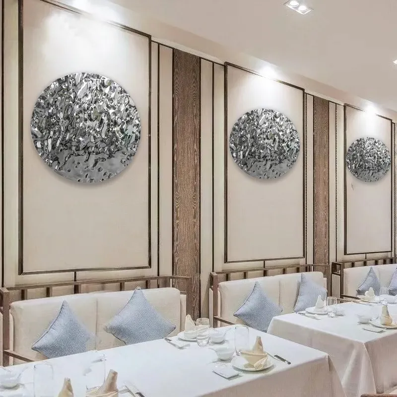 현대 금속 벽 장식 거실 호텔 배경 럭셔리 스테인레스 스틸 물 물결 모양의 원형 벽걸이 장식