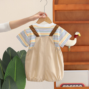 2025 Phong Cách Mới Bé Mùa Hè Quần Áo Giản Dị Sọc Phim Hoạt Hình Quần Áo Phù Hợp Với Cho Bé Trai Cô Gái 0-5 Tuổi Hai Mảnh 100% Cotton - Product Image 4