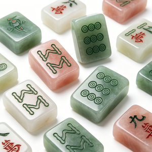 Tuiles <span class=keywords><strong>de</strong></span> Mahjong en Jade Vert Blanc Glacé, Pierre Précieuse Naturelle Polie à la Main, 144 148 152 160 166 Pièces <span class=keywords><strong>de</strong></span> <span class=keywords><strong>Jeu</strong></span>, Ensemble <span class=keywords><strong>de</strong></span> Mahjong - Product Image 3