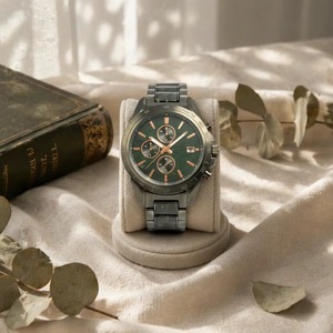 Chronograph Men Watch Forest Green Sunburst Dial Rose Gold Indexes Full Steel <b>Bracelet</b> Business Sport Waterproof Wristwatch - Product Image 2