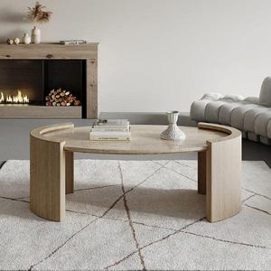 Table basse en travertin de designer Wabi-sabi, meuble de salon ovale décoratif moderne en pierre naturelle SH STONE - Product Image 2