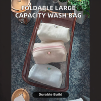 Grande Trousse de Toilette de Voyage Écologique Grande Capacité, Pliable et Tendance, en PU avec Fermeture Éclair, pour Cosmétiques et Soins de la Peau, Modèle Clair de Lune Blanc