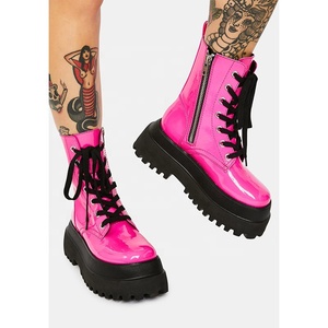 באיכות גבוהה חדש האחרון עגול הבוהן רוז אדום ירוק פלטפורמת נעלי חורף 2022 גדול גודל תחרה עד ציפר מבריק קרסול נשים מגפיים - Product Image 1