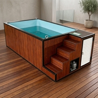 Piscine hors sol préfabriquée en fibre de verre, WPC, bois, avec fenêtre de jardin en acrylique, pour extérieur