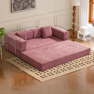 Sofa kompresi gaya malas, bahan krim penggunaan ganda modul ruang tamu kartu gelombang Teddy Sofa tempat tidur kombinasi sudut