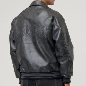 Chaqueta Bomber de Invierno Personalizada para Hombre con Bordado de Chenilla en Cuero Genuino, Chaqueta Cortavientos para Motocicleta - Product Image 1