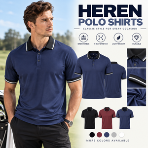 เสื้อโปโล Heren คอเสื้อตัดสีกรมท่า เสื้อกอล์ฟเนื้อผ้ายืด ระบายอากาศได้ดี เสื้อลำลองสำหรับผู้ชาย ชุดทีม ผลิตเสื้อผ้าตามสั่ง - Product Image 2